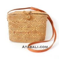 Tote Ata Rattan Grass Handwoven Bag with Leather Strap